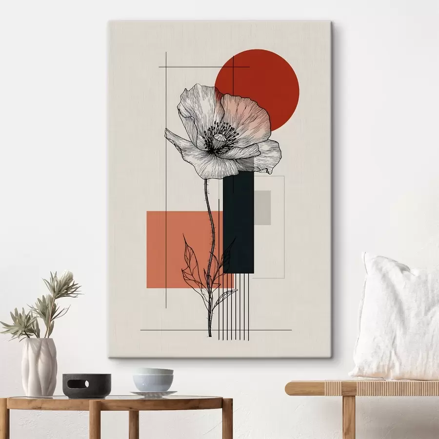 Obraz Graficzny mak na geometrycznym tle s49230