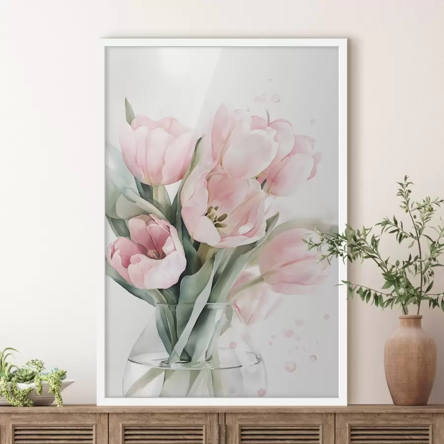 Fototapeta Delikatne różowe tulipany w stylu akwareli f49225