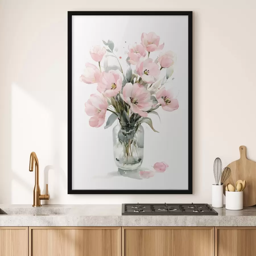Fototapeta Delikatne różowe tulipany w wazonie, w stylu akwareli f49226