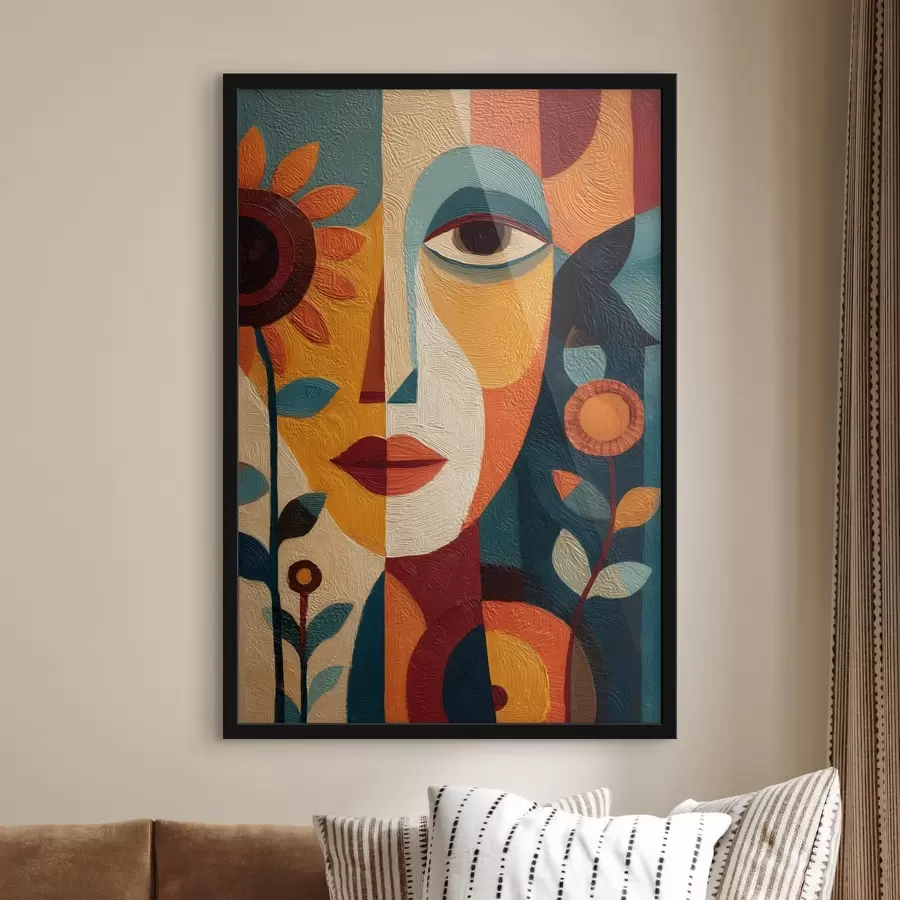 Fototapeta Abstrakcyjny portret dziewczyny z kwiatami w stylu etnicznym f49228
