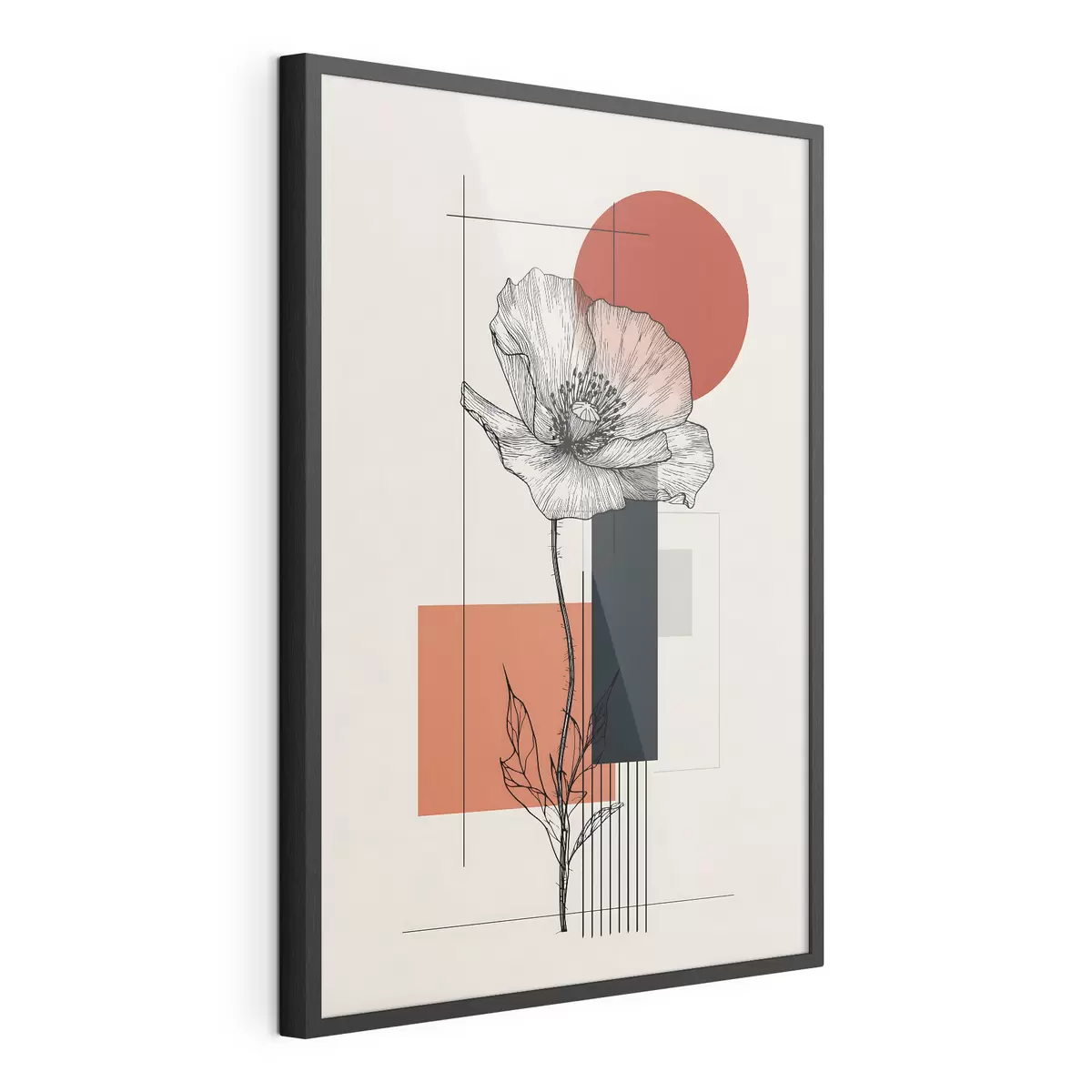 Plakat Graficzny mak na geometrycznym tle f49230