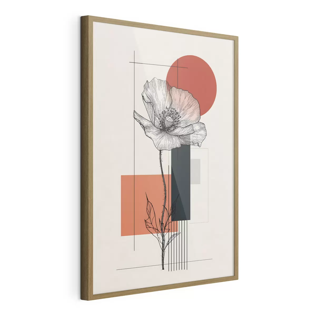 Plakat Graficzny mak na geometrycznym tle f49230