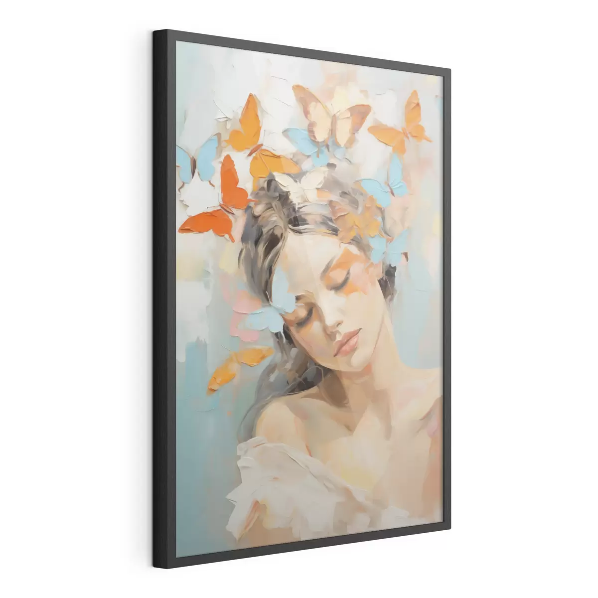 Plakat Obraz przedstawiający abstrakcyjne postacie dziewcząt z motylami f49404