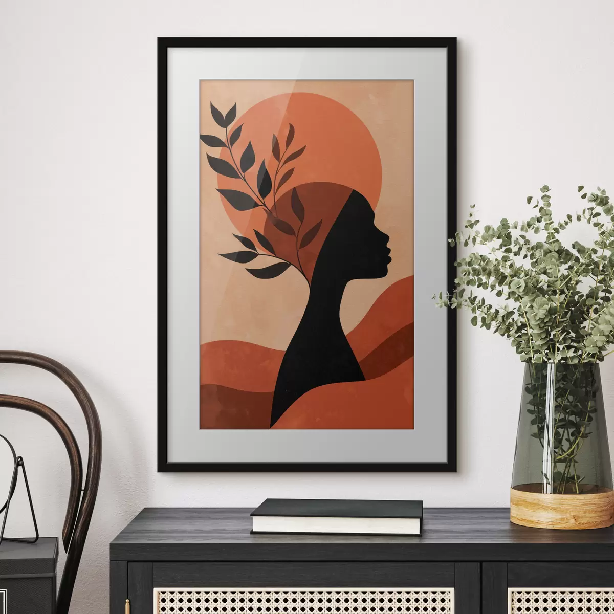 Plakat Sylwetka kobiety z liśćmi f49440