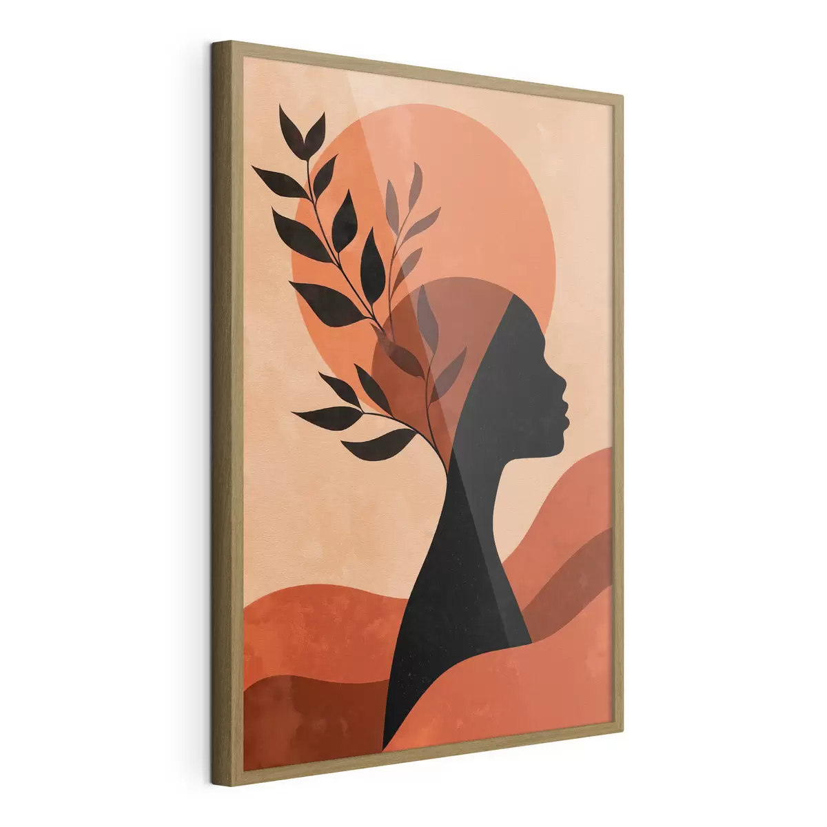 Plakat Sylwetka kobiety z liśćmi f49440
