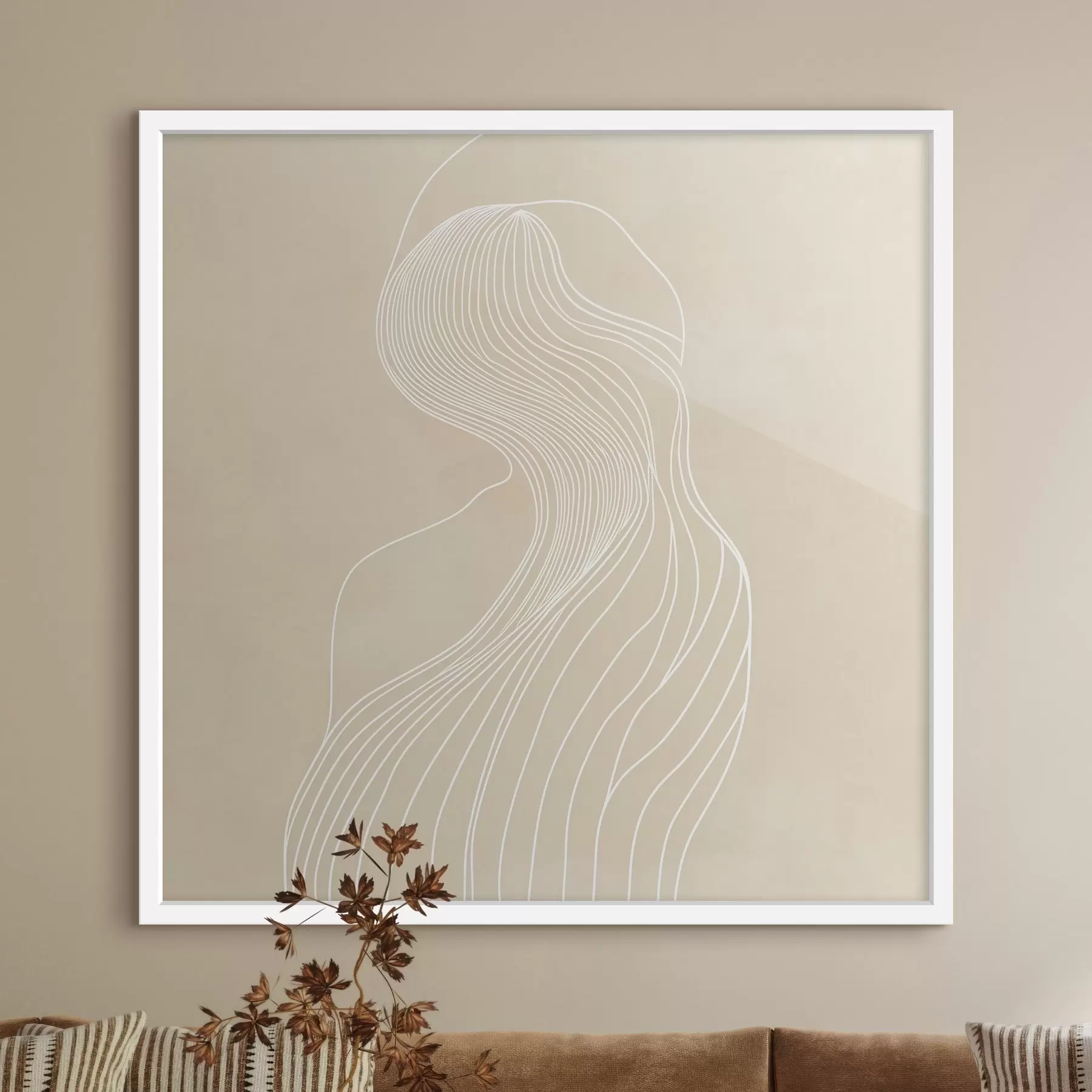 Fototapeta Abstrakcyjna sylwetka kobiety narysowana białymi liniami w stylu minimalistycznym f48875