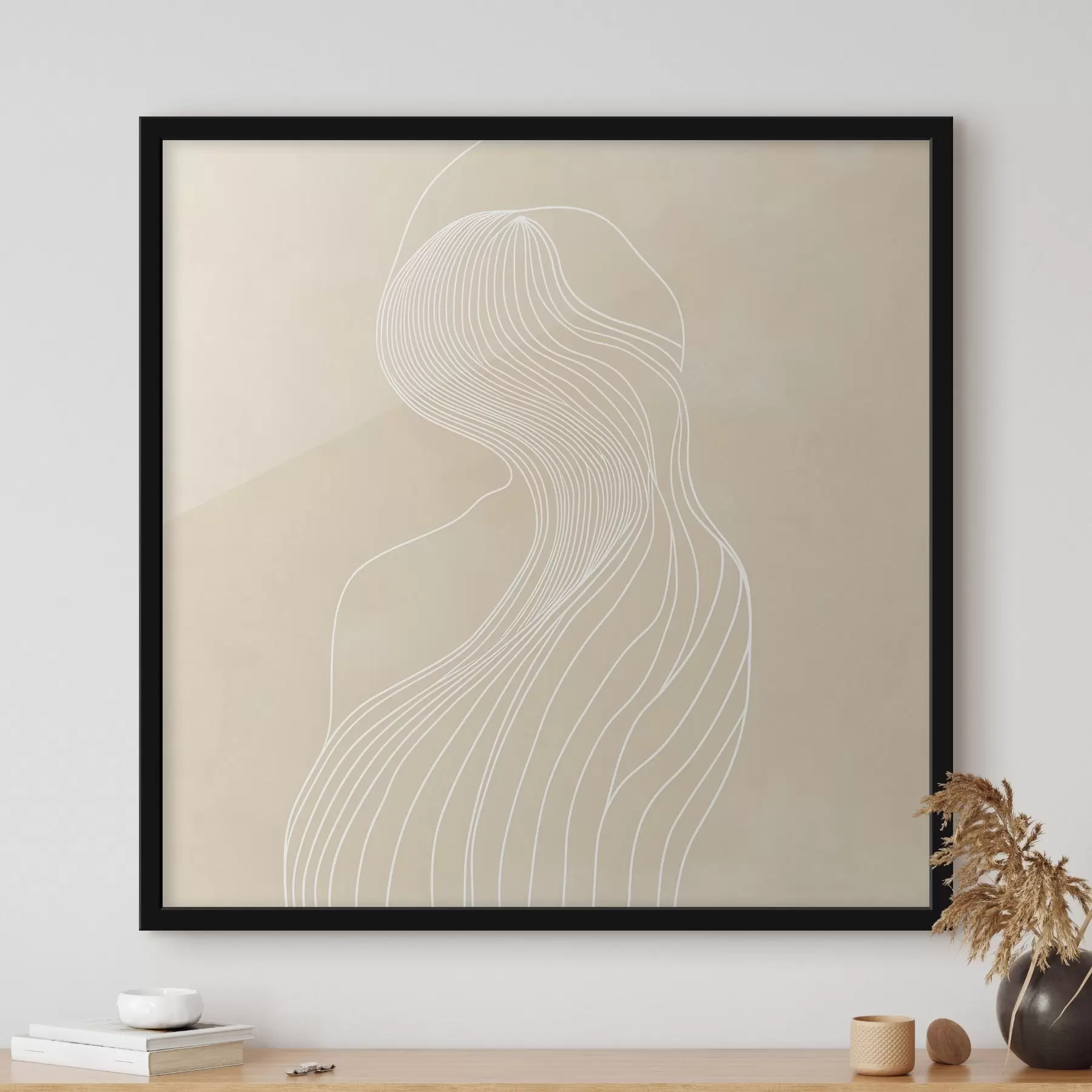 Fototapeta Abstrakcyjna sylwetka kobiety narysowana białymi liniami w stylu minimalistycznym f48875