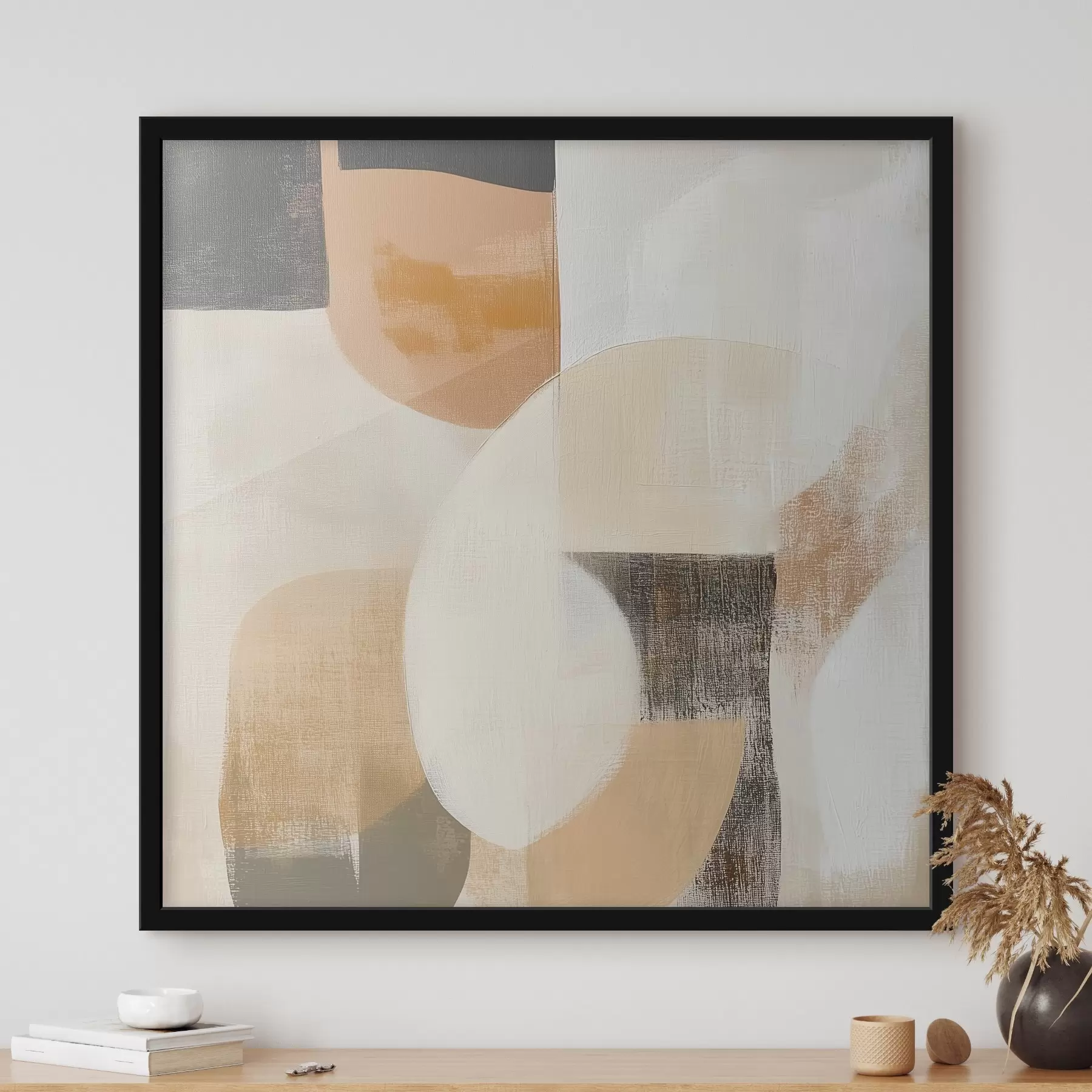 Fototapeta Plakat przedstawiający dzieło sztuki współczesnej z prostymi figurami geometrycznymi w ciepłych barwach f48894