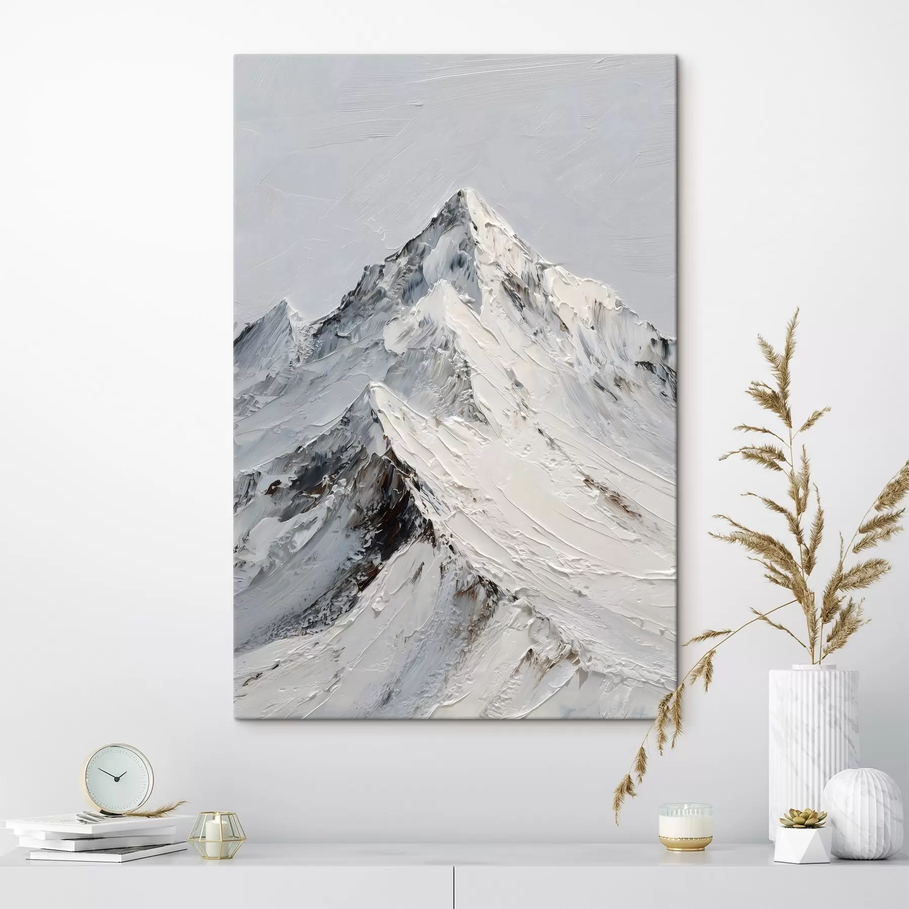 Obraz Ośnieżone szczyty górskie w stylu impasto s49460