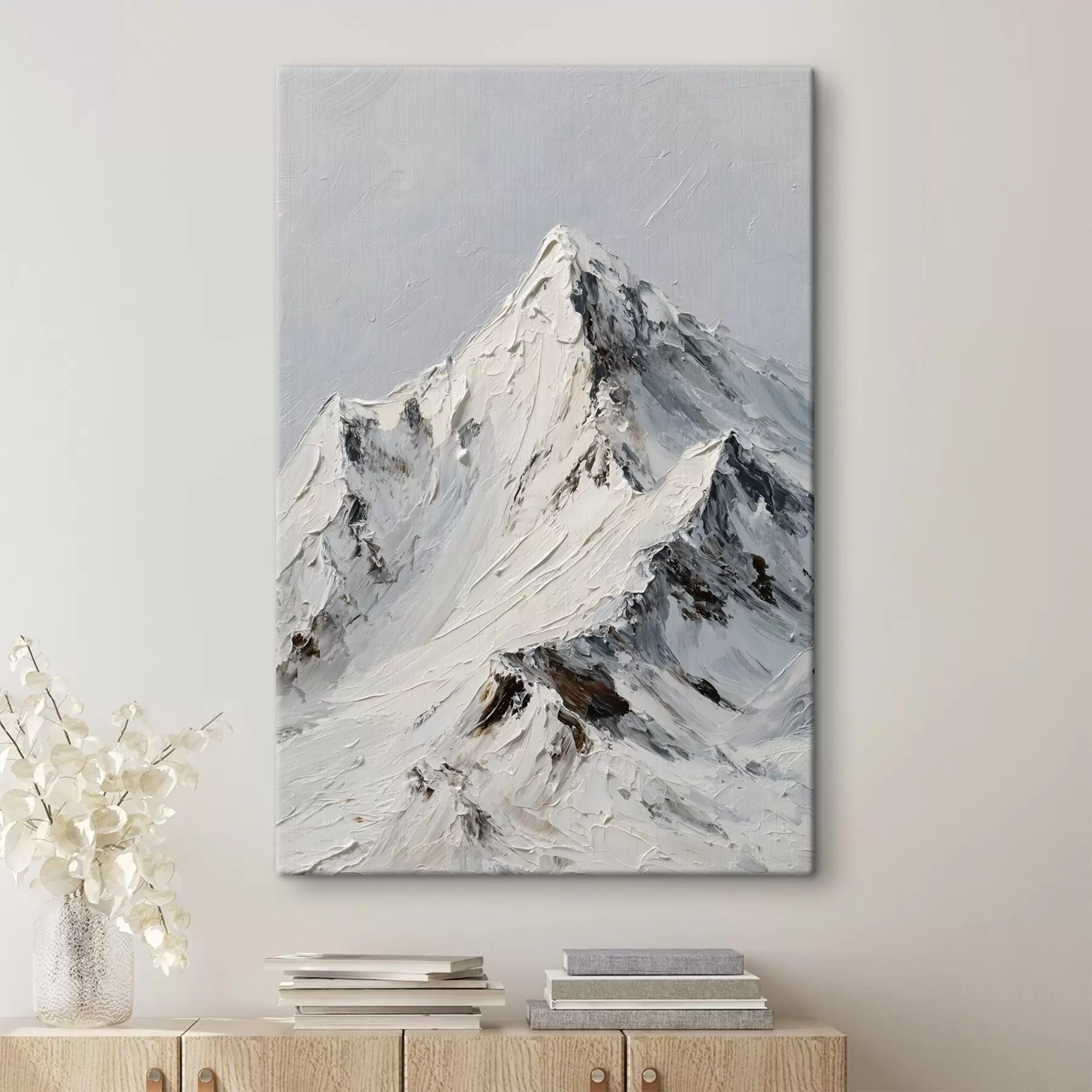 Obraz Ośnieżone szczyty górskie w stylu impasto s49461