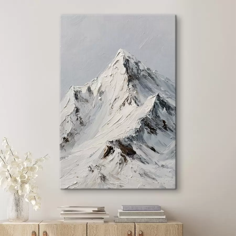 Obraz Ośnieżone szczyty górskie w stylu impasto s49461