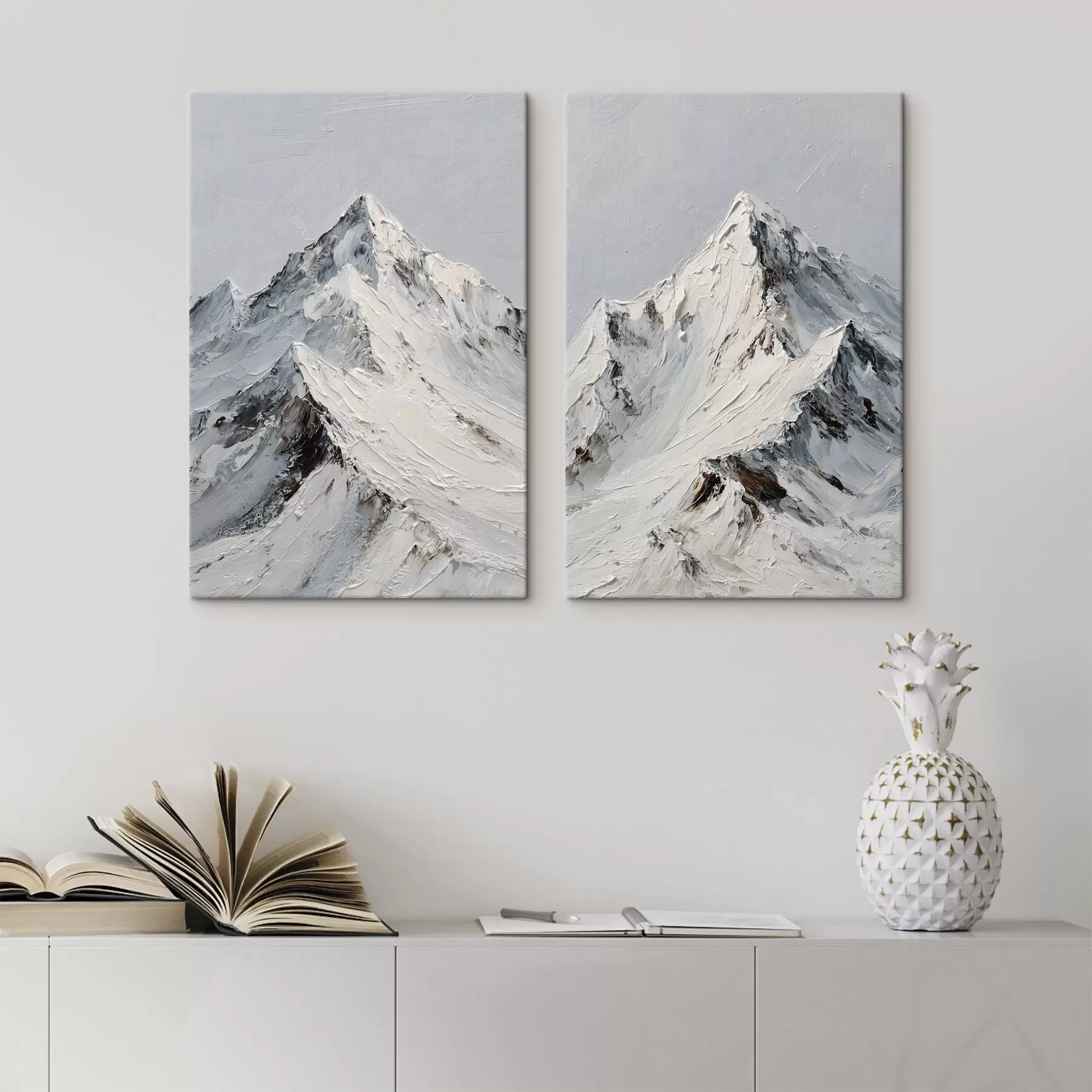Obraz Ośnieżone szczyty górskie w stylu impasto m30589