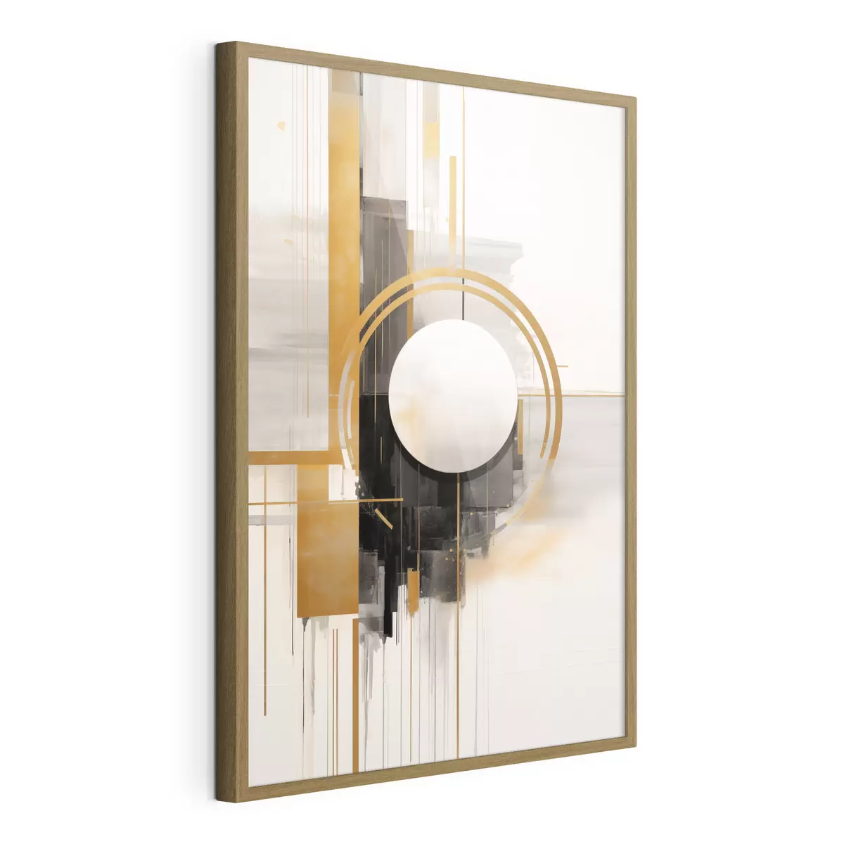 Plakat Abstrakcyjne kształty geometryczne i koła z żółtymi akcentami, grafika z fakturą f49480