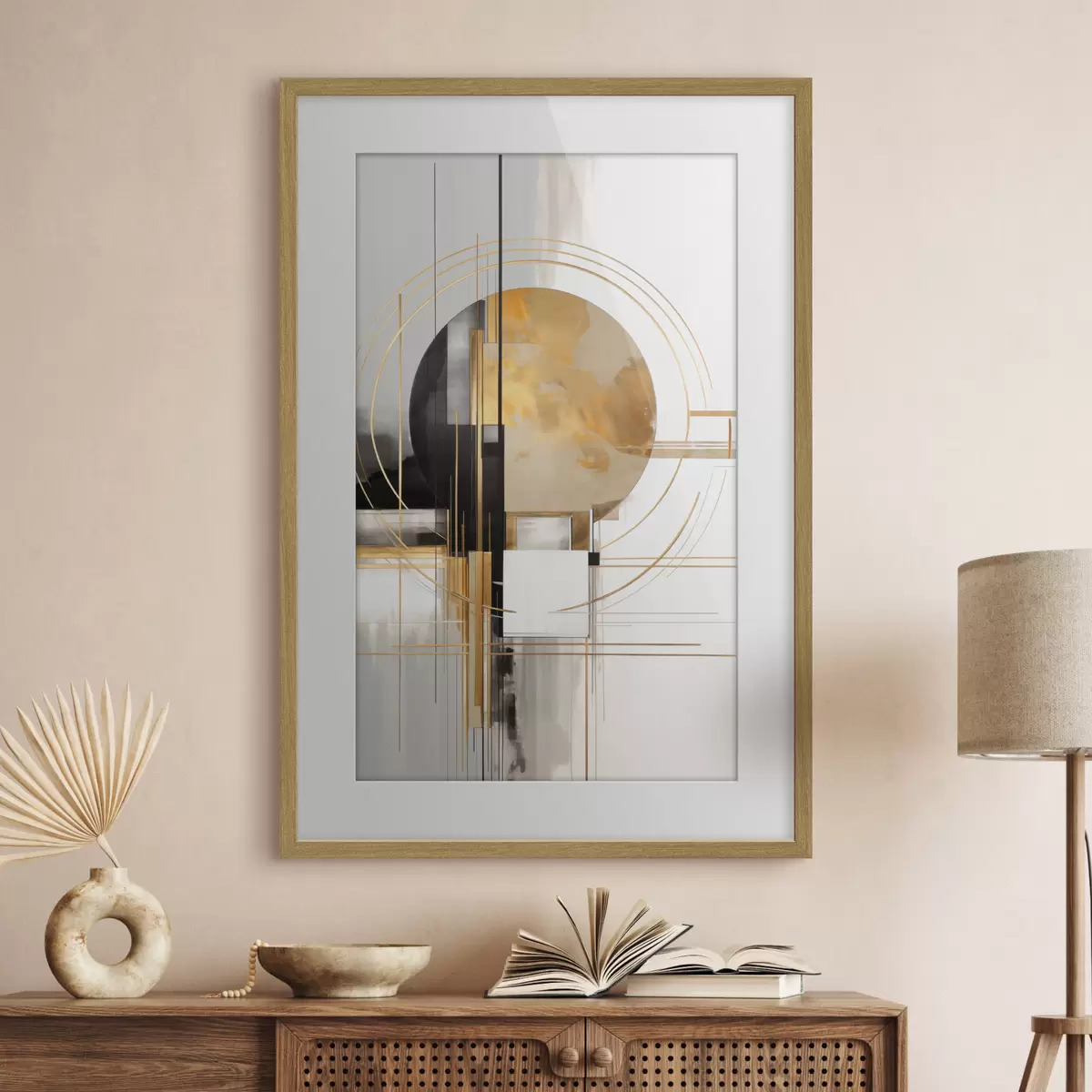 Plakat Abstrakcyjne kształty geometryczne i koła z żółtymi akcentami, grafika z fakturą f49481