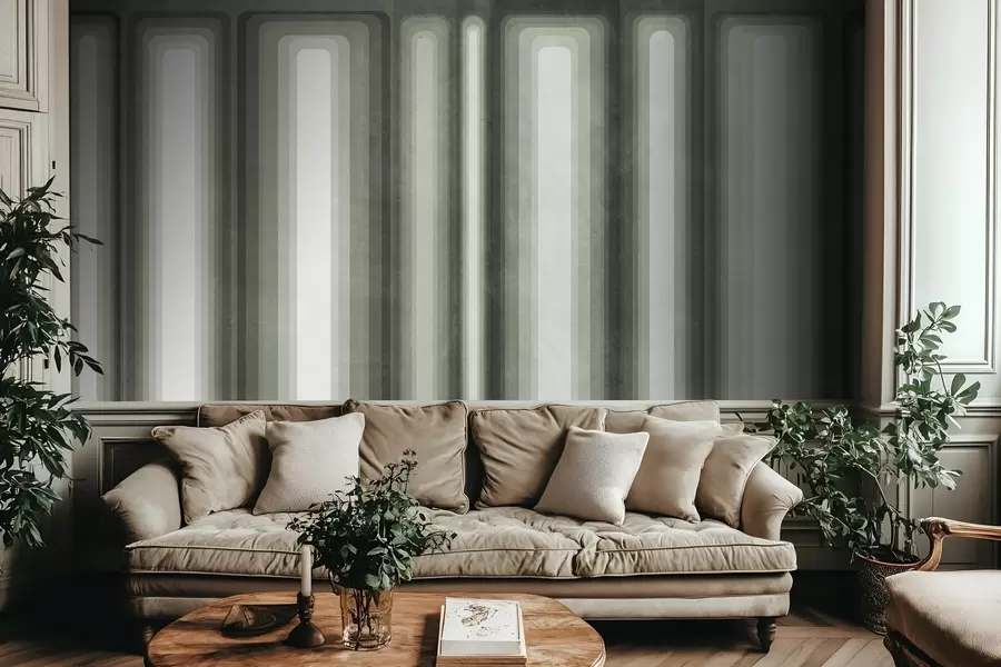 Fototapeta Teksturowane, abstrakcyjne, pionowe prostokąty o zaokrąglonych krawędziach w stonowanych odcieniach zieleni w09905v2