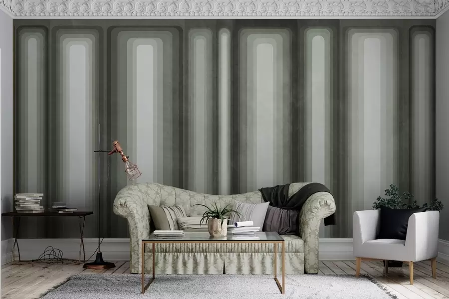 Fototapeta Teksturowane, abstrakcyjne, pionowe prostokąty o zaokrąglonych krawędziach w stonowanych odcieniach zieleni w09905v2