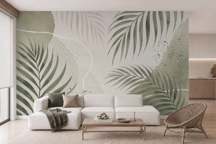 Fototapeta Stylizowane liście na delikatnym, neutralnym tle w05728