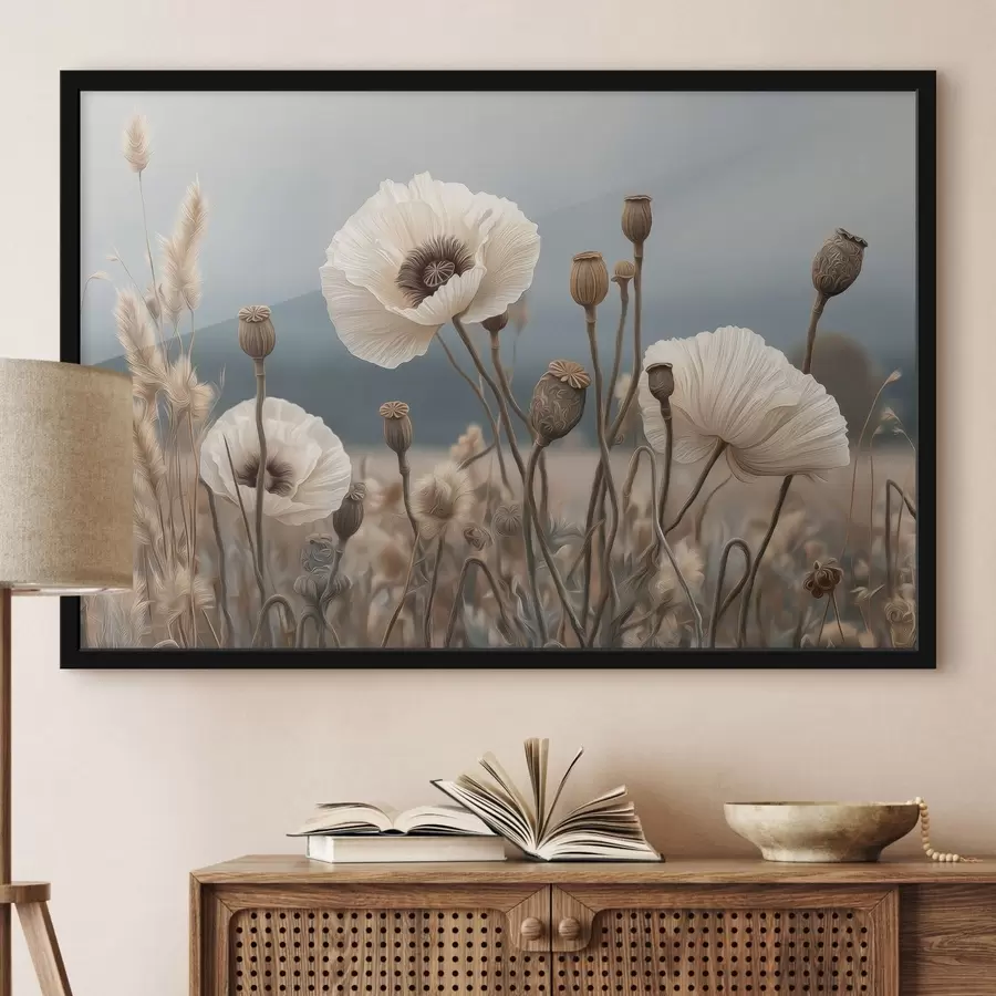 Fototapeta Jasne maki polne z strąkami nasiennymi f49691