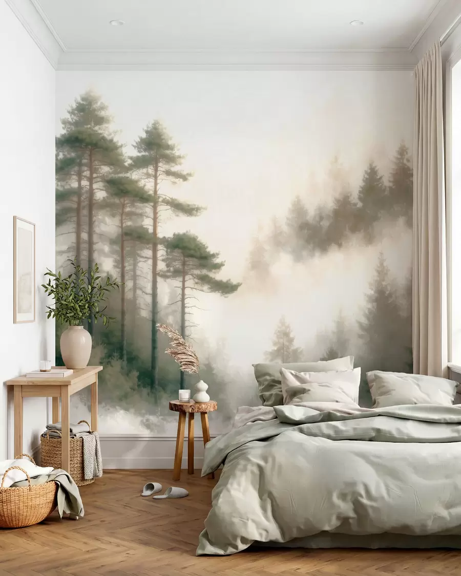 Fototapeta Poranny las sosnowy w stylu akwarelowym w09916