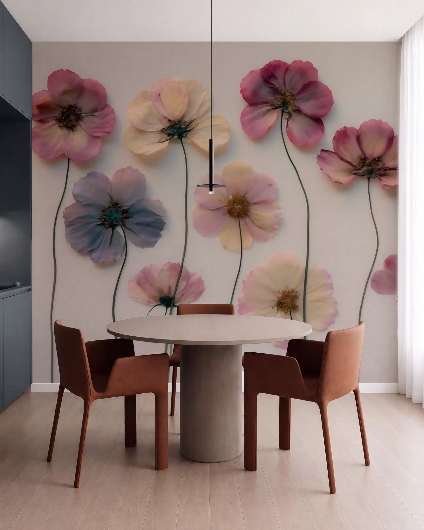 Fototapeta Kompozycja herbarium z efektem wyciskanego kwiatu i trójwymiarową fakturą w09911