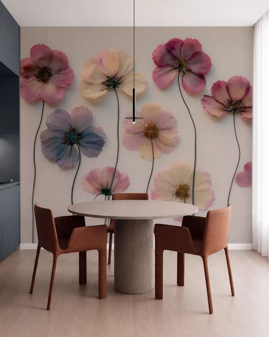 Fototapeta Kompozycja herbarium z efektem wyciskanego kwiatu i trójwymiarową fakturą w09911