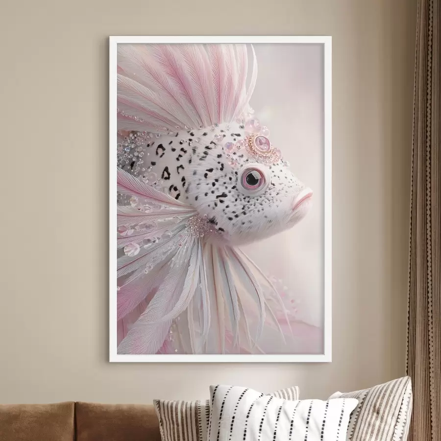 Fototapeta Różowa, surrealistyczna rybka z ozdobami f49871
