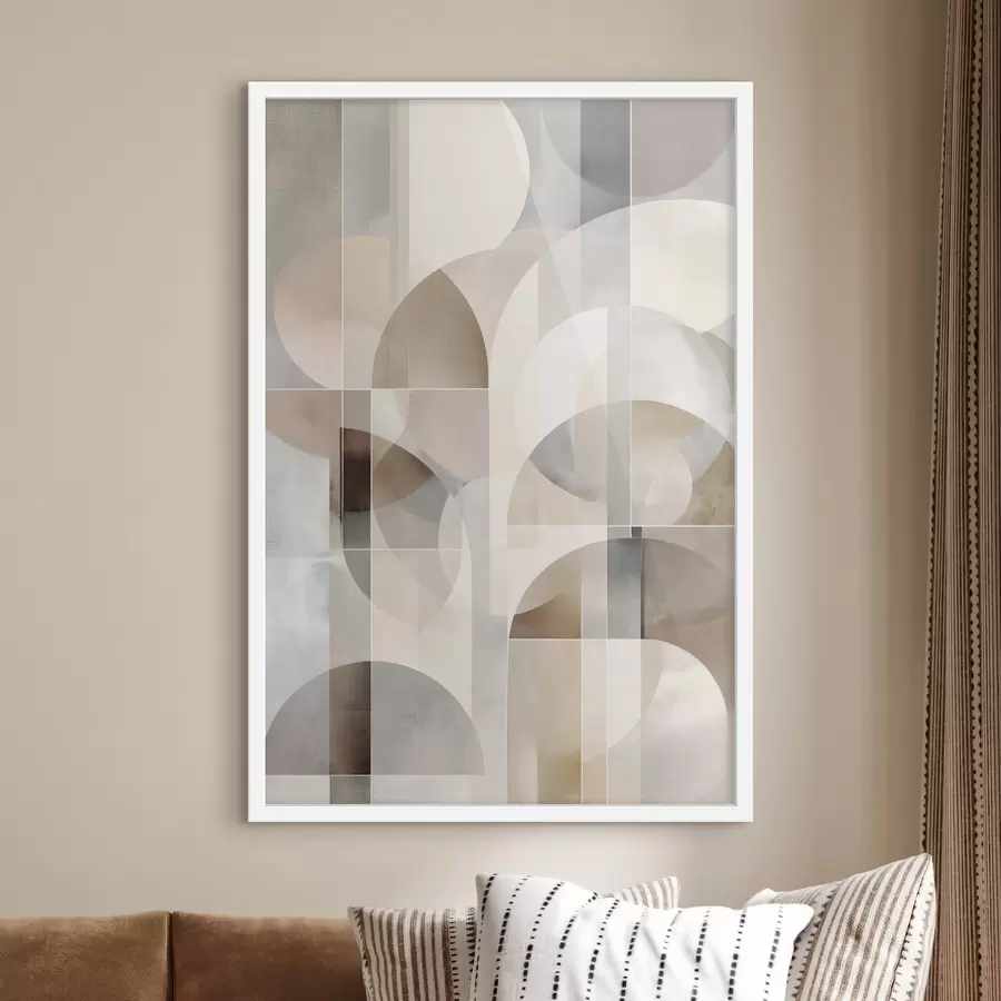 Fototapeta Minimalistyczna, geometryczna, abstrakcyjna kompozycja, utrzymana w palecie delikatnych odcieni beżu, kremu, szaro-brązu i szaro-beżu f49877