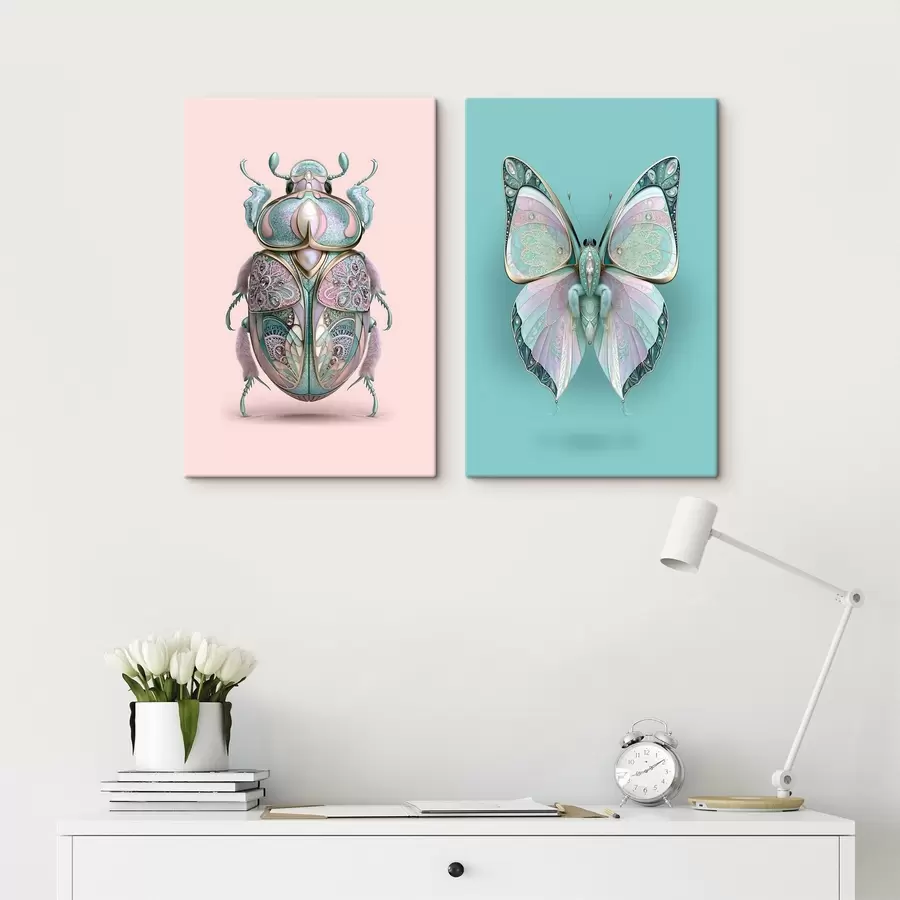 Obraz Chrząszcz i motyl w stylu ekskluzywnej biżuterii m30720