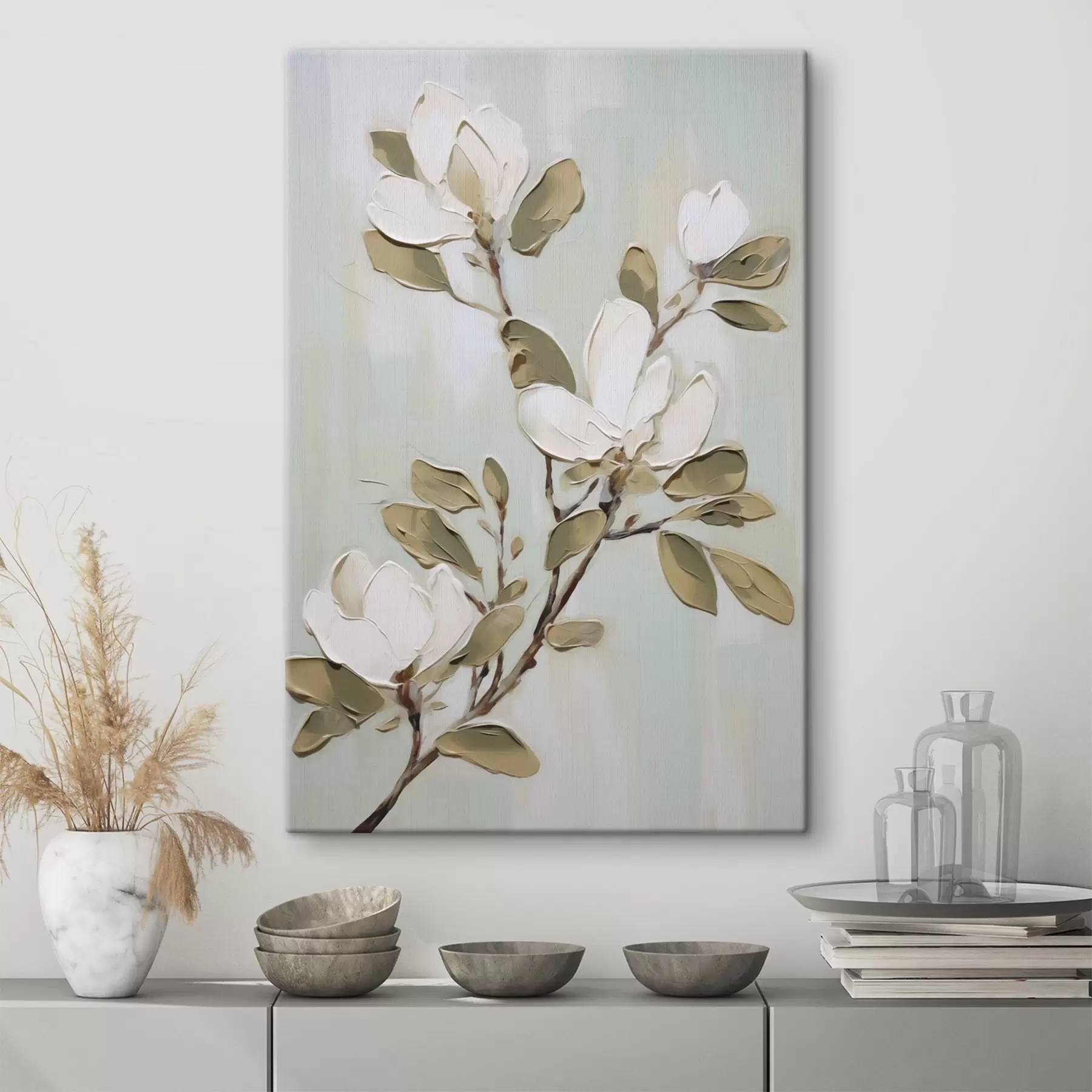 Obraz Gałązka kwiatów magnolii, imitacja obrazu s49902