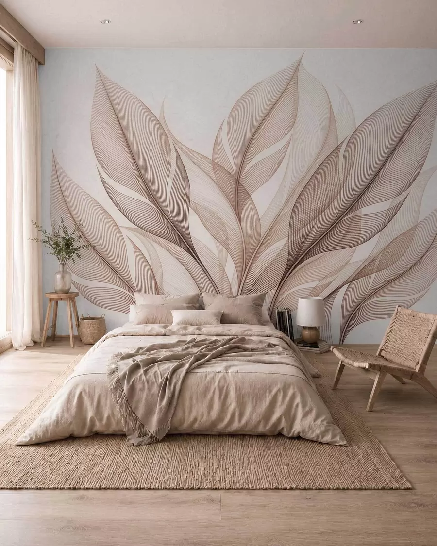Fototapeta Elegancka kompozycja botaniczna z dużymi, stylizowanymi liśćmi w09944
