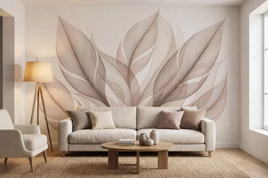 Fototapeta Elegancka kompozycja botaniczna z dużymi, stylizowanymi liśćmi w09944