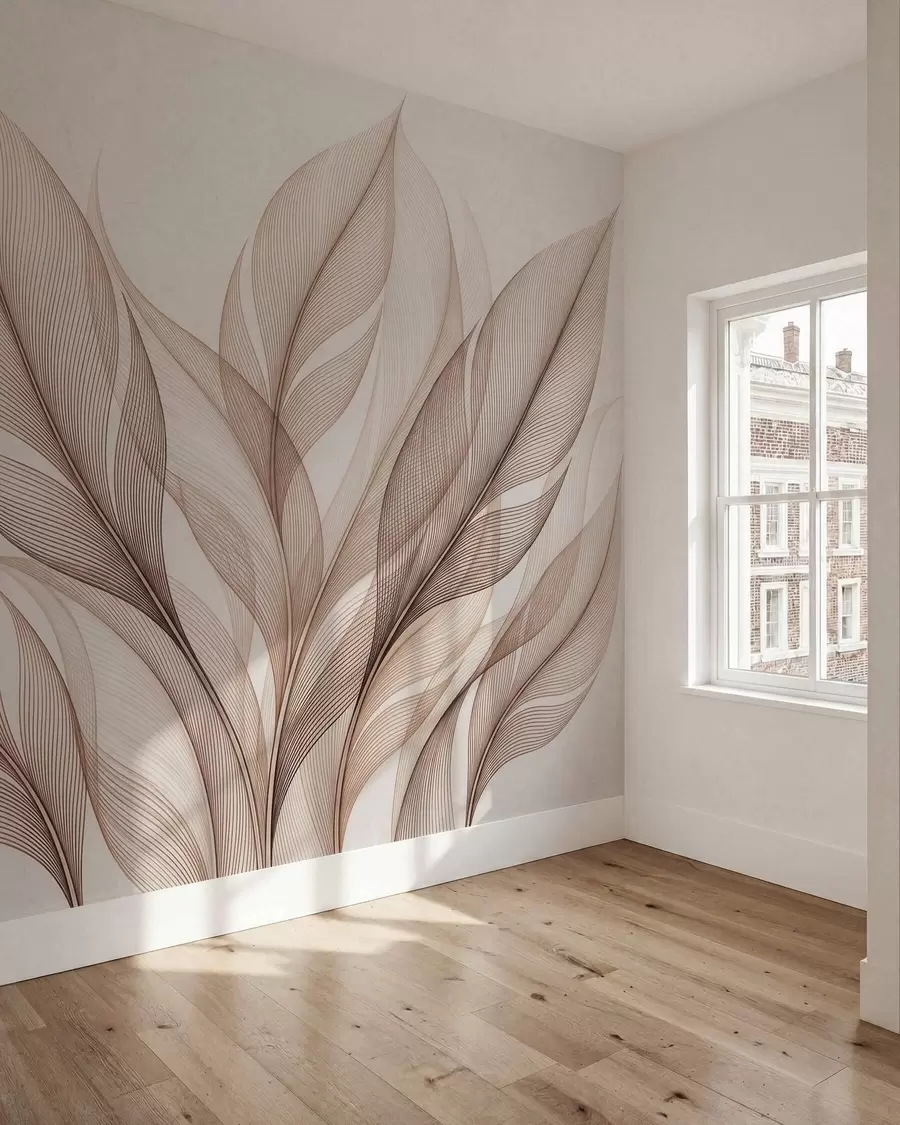 Fototapeta Elegancka kompozycja botaniczna z dużymi, stylizowanymi liśćmi w09944