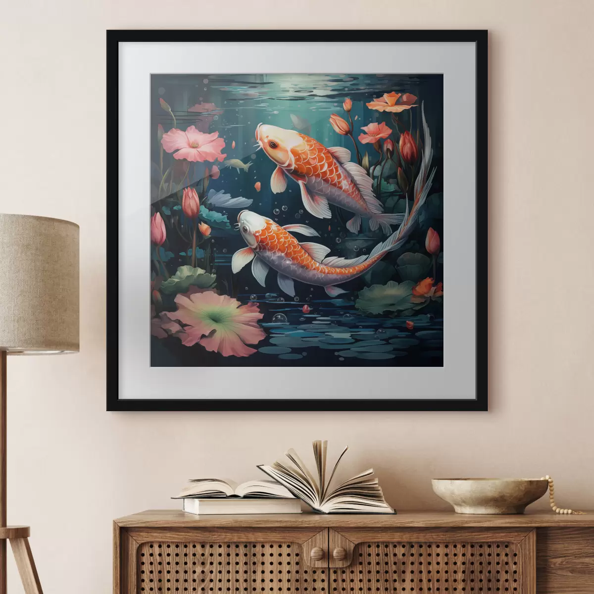 Plakat Karp koi z lotosami f50038