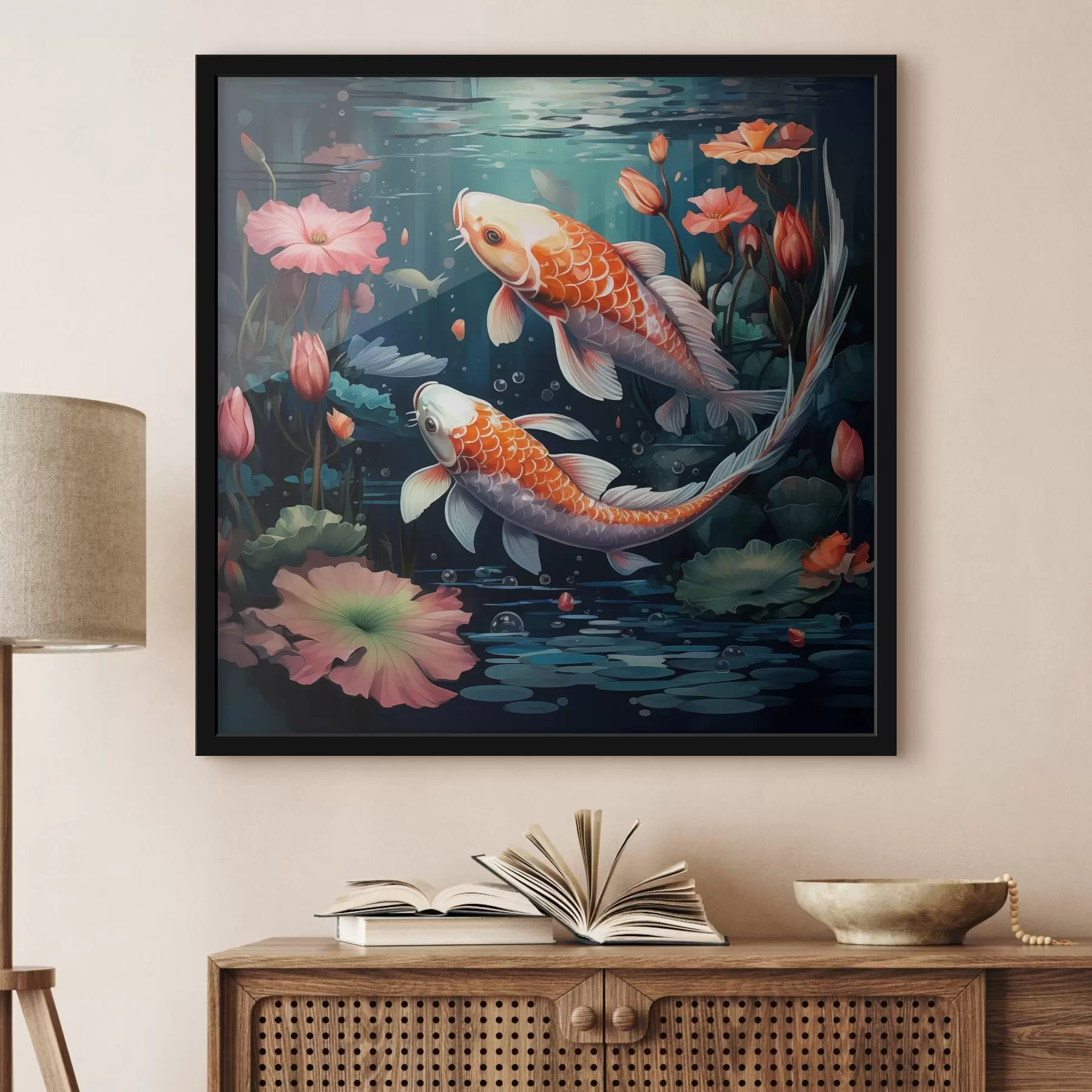Fototapeta Karp koi z lotosami f50038