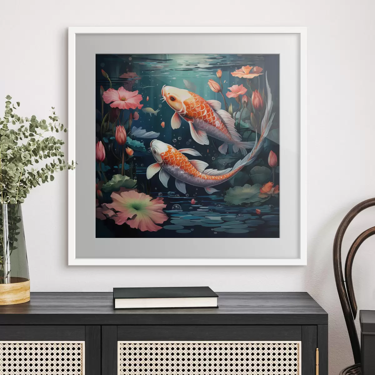 Plakat Karp koi z lotosami f50038