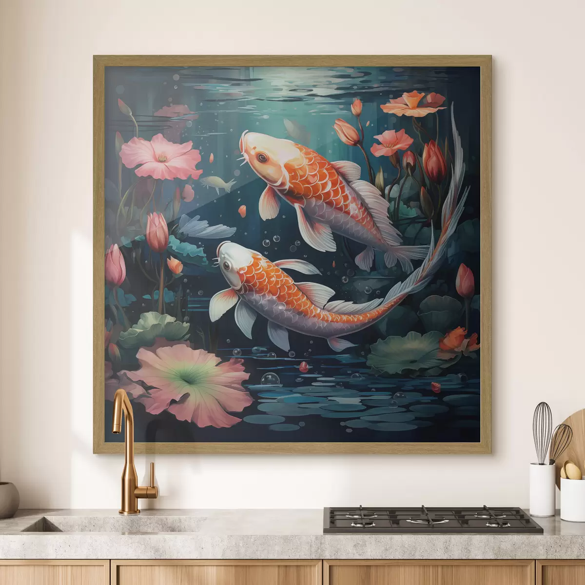 Plakat Karp koi z lotosami f50038