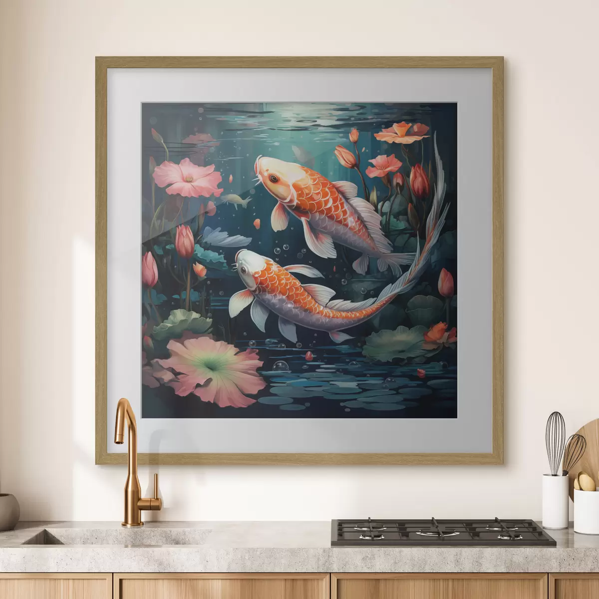 Plakat Karp koi z lotosami f50038