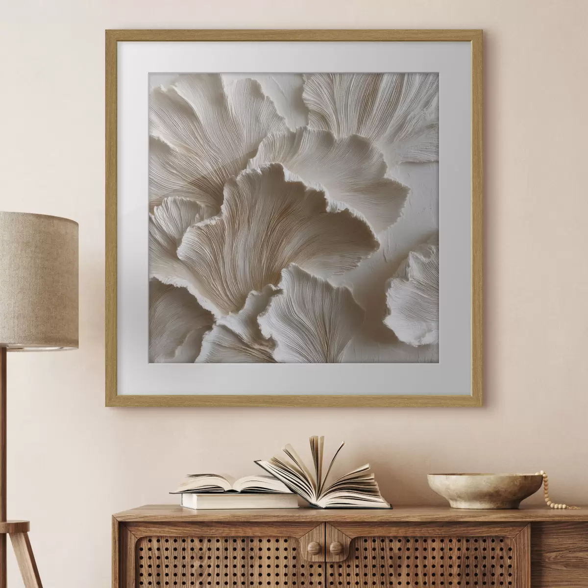 Plakat Teksturowana kompozycja abstrakcyjna z warstwowymi teksturami w palecie bieli i beżu f49707