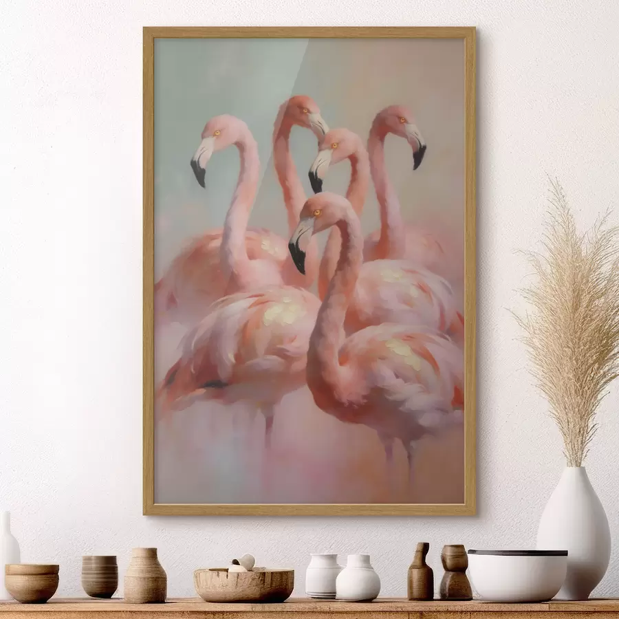 Fototapeta Różowe flamingi w delikatnych pastelowych barwach w stylu malarstwa olejnego f49726