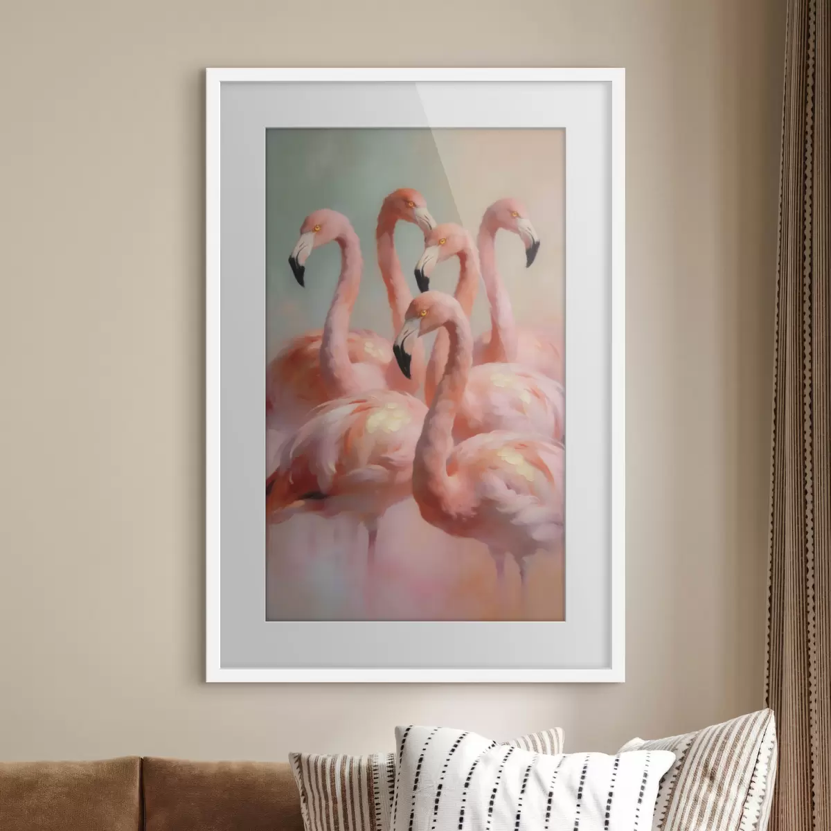 Plakat Różowe flamingi w delikatnych pastelowych barwach w stylu malarstwa olejnego f49726