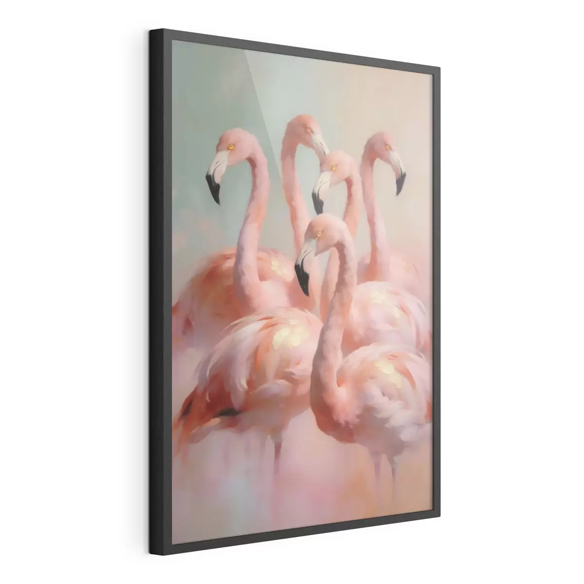 Plakat Różowe flamingi w delikatnych pastelowych barwach w stylu malarstwa olejnego f49726