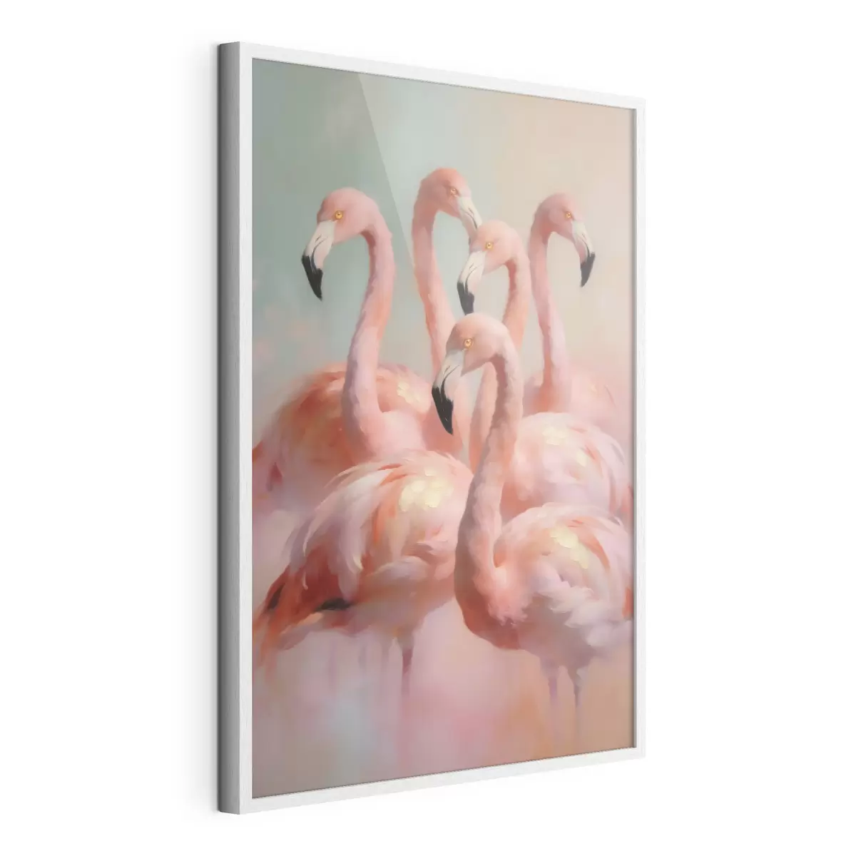 Plakat Różowe flamingi w delikatnych pastelowych barwach w stylu malarstwa olejnego f49726