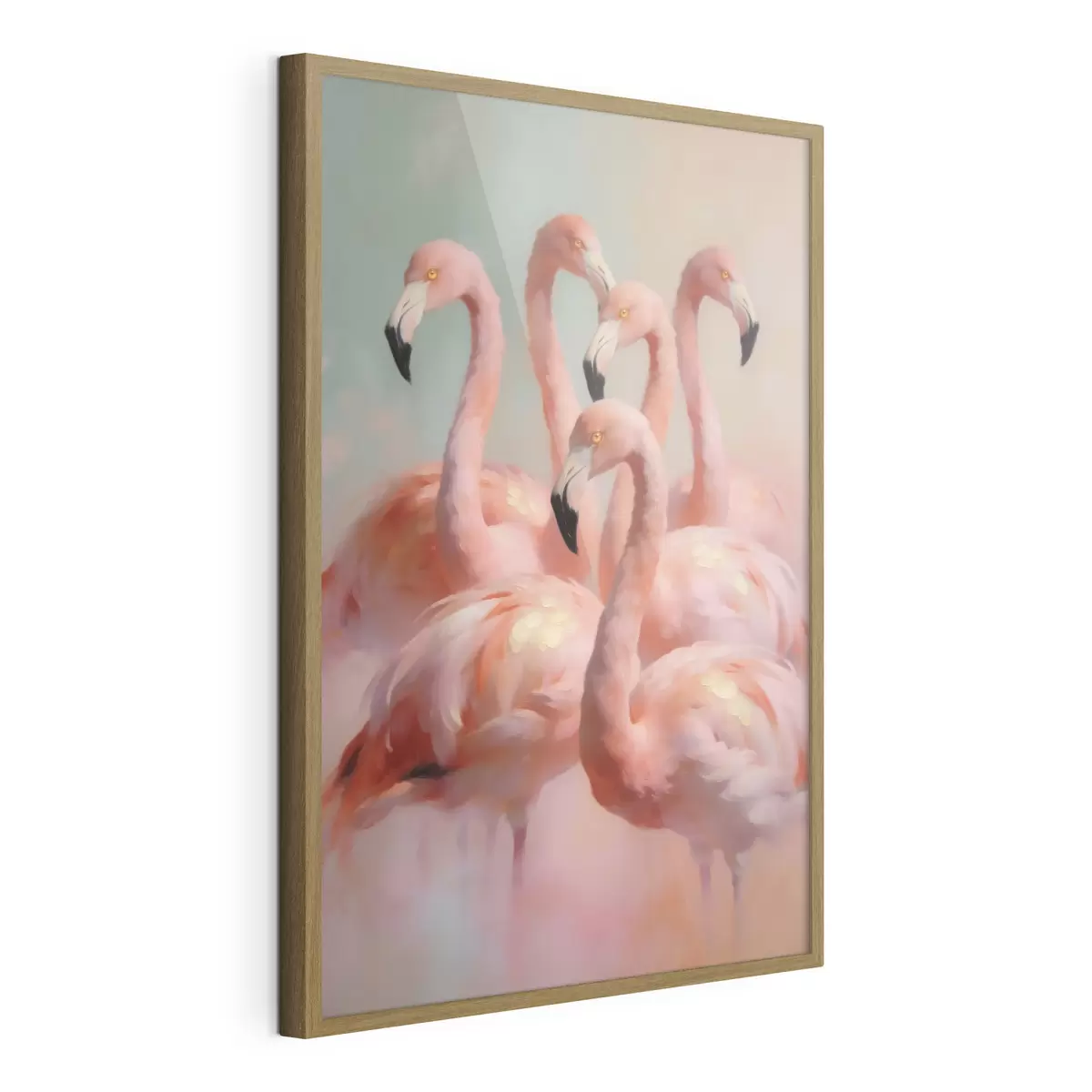 Plakat Różowe flamingi w delikatnych pastelowych barwach w stylu malarstwa olejnego f49726