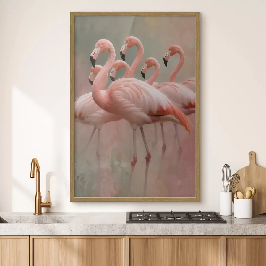 Fototapeta Ozdobny portret stada flamingów w stylu malarstwa współczesnego f49727