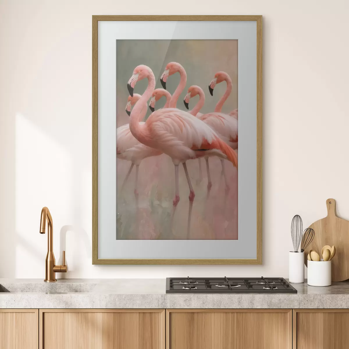 Plakat Ozdobny portret stada flamingów w stylu malarstwa współczesnego f49727