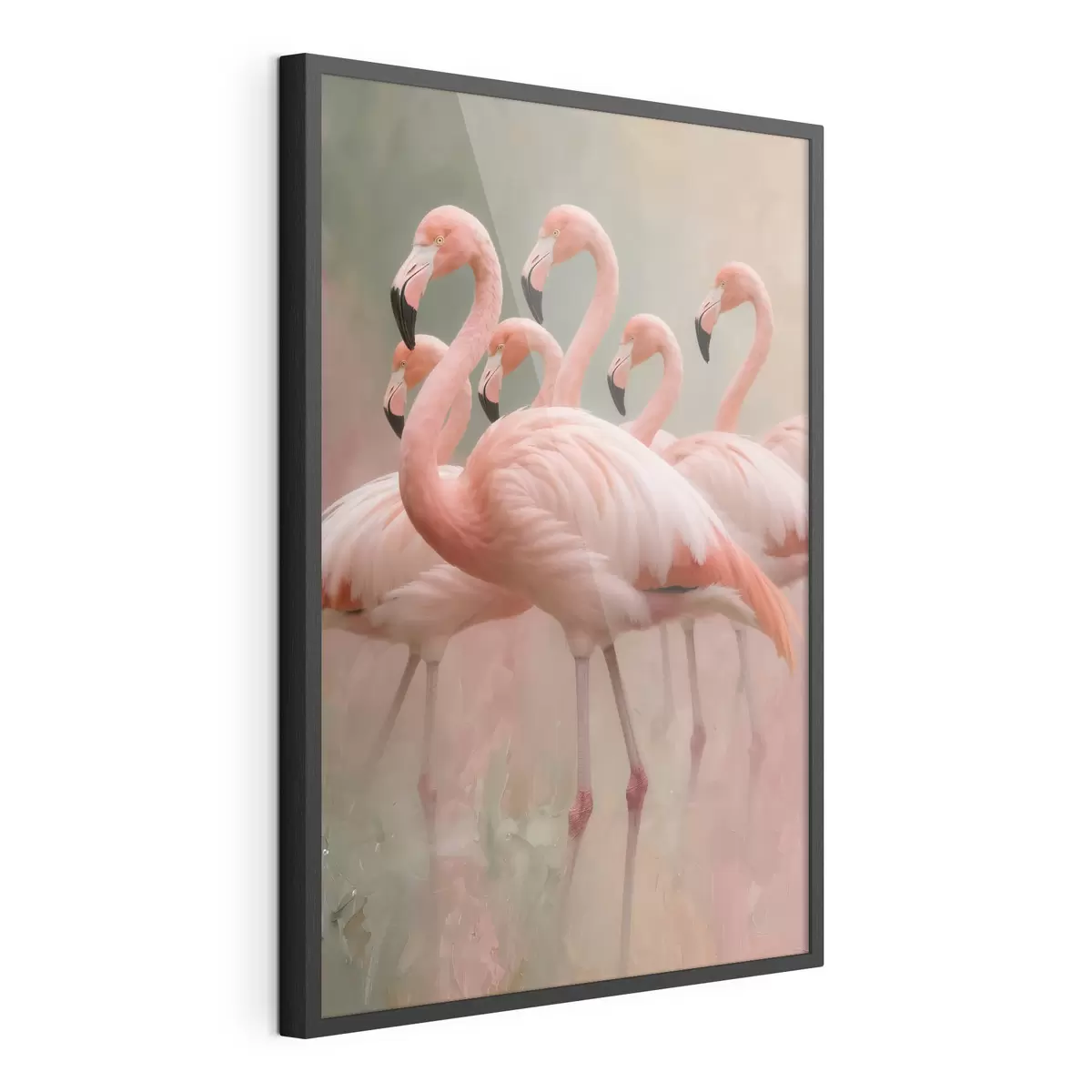 Plakat Ozdobny portret stada flamingów w stylu malarstwa współczesnego f49727
