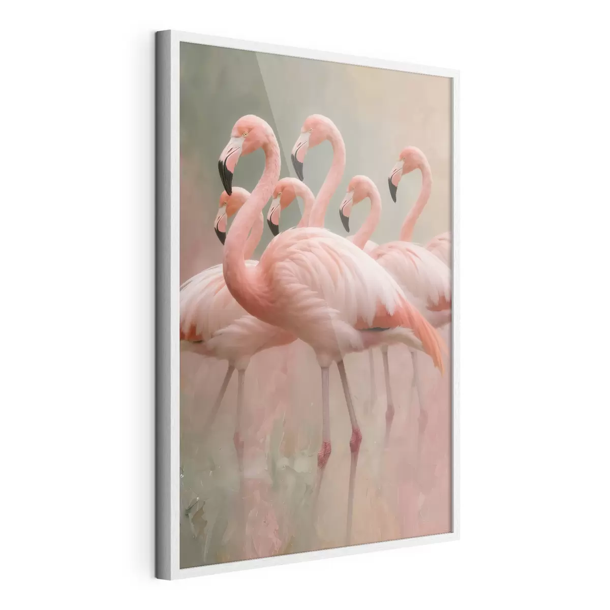 Plakat Ozdobny portret stada flamingów w stylu malarstwa współczesnego f49727