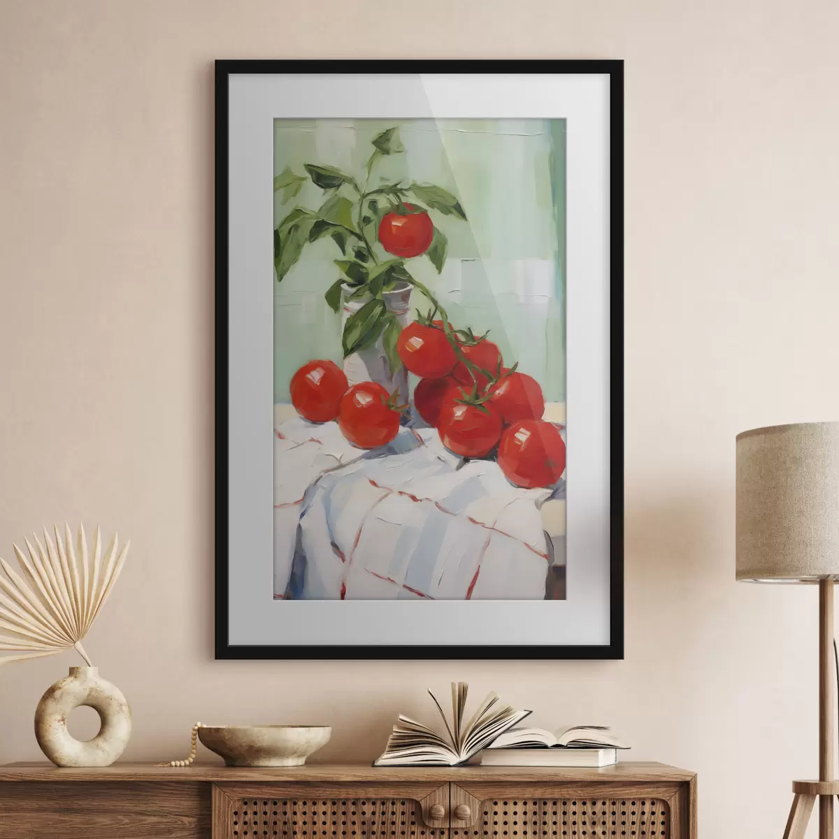 Plakat Pomidory na obrusie, imitacja obrazu f50063