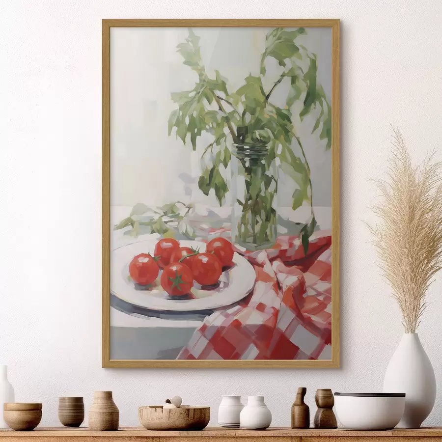 Fototapeta Pomidory na talerzu, imitacja obrazu f50064