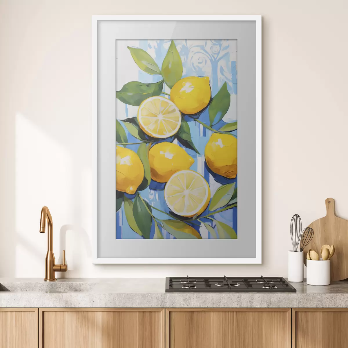 Plakat Cytryny wśród liści, imitacja obrazu f50065